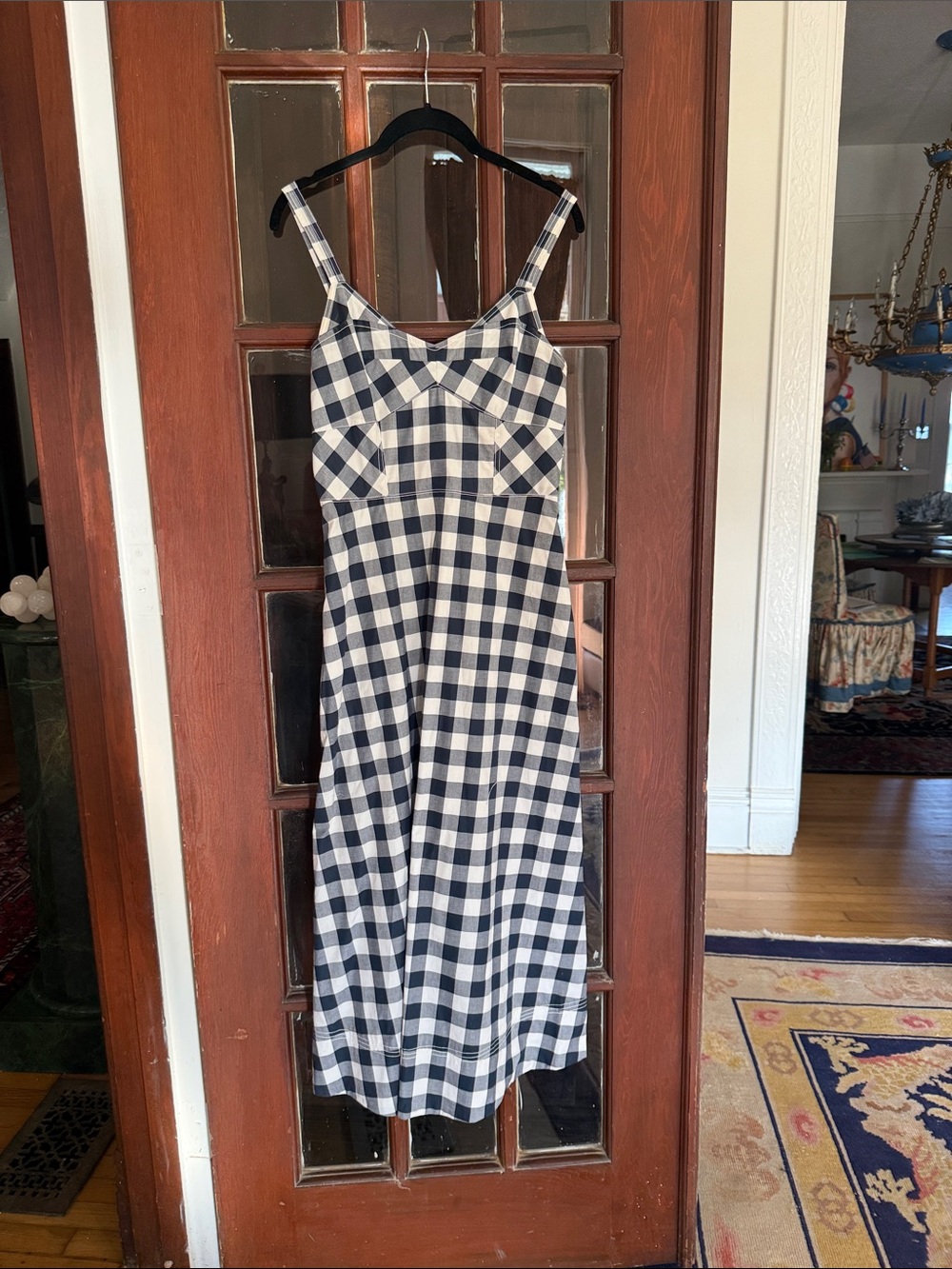 La Ligne Navy Blue and White Gingham Maxi Dress